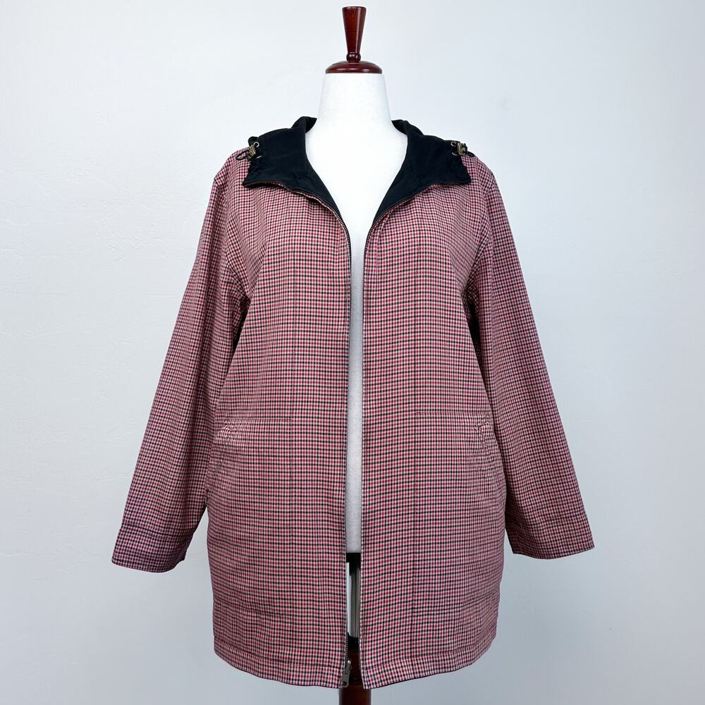 Lauren Ralph Lauren Red Heritage Plaid Reversible 100% Cotton Hooded Coat LARGE